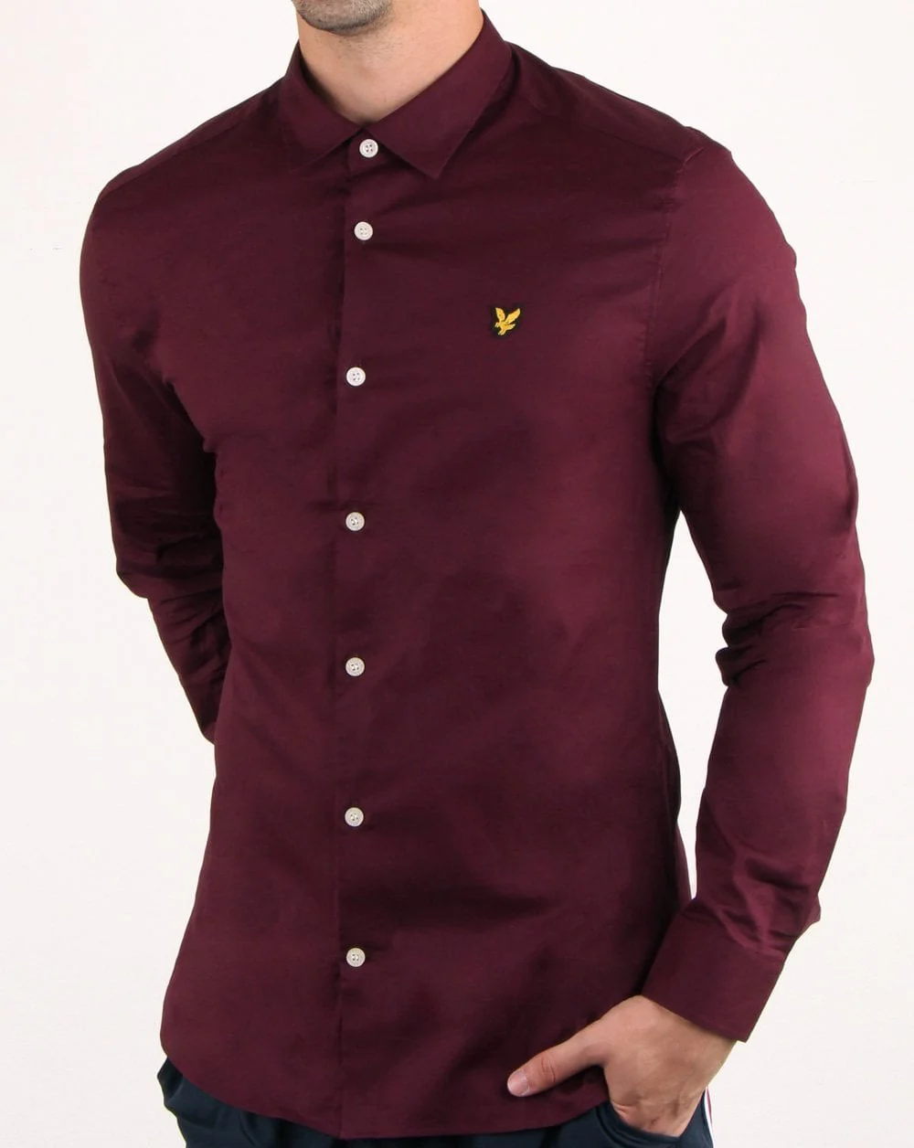 Lyle And Scott Slim Fit Poplin Shirt Burgundy - Image 2