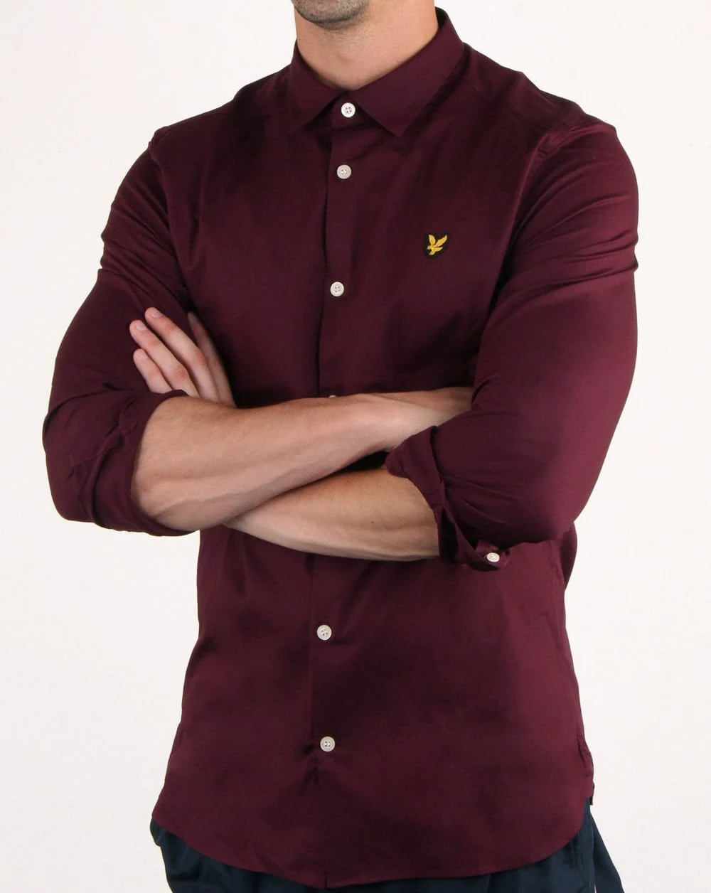 Lyle And Scott Slim Fit Poplin Shirt Burgundy - Image 3