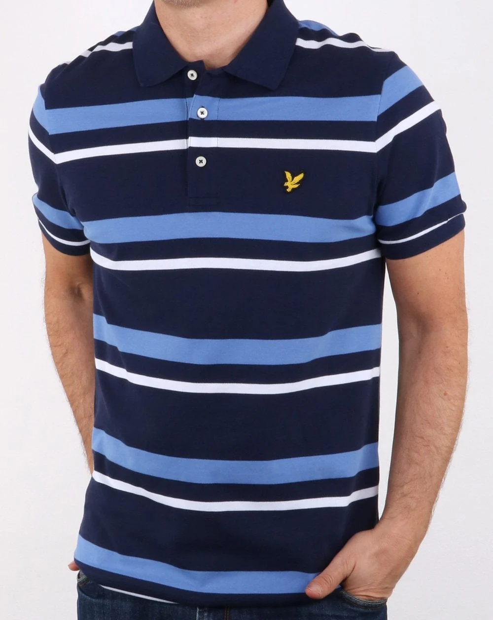Lyle And Scott Stripe Polo Shirt Navy/Sky Blue