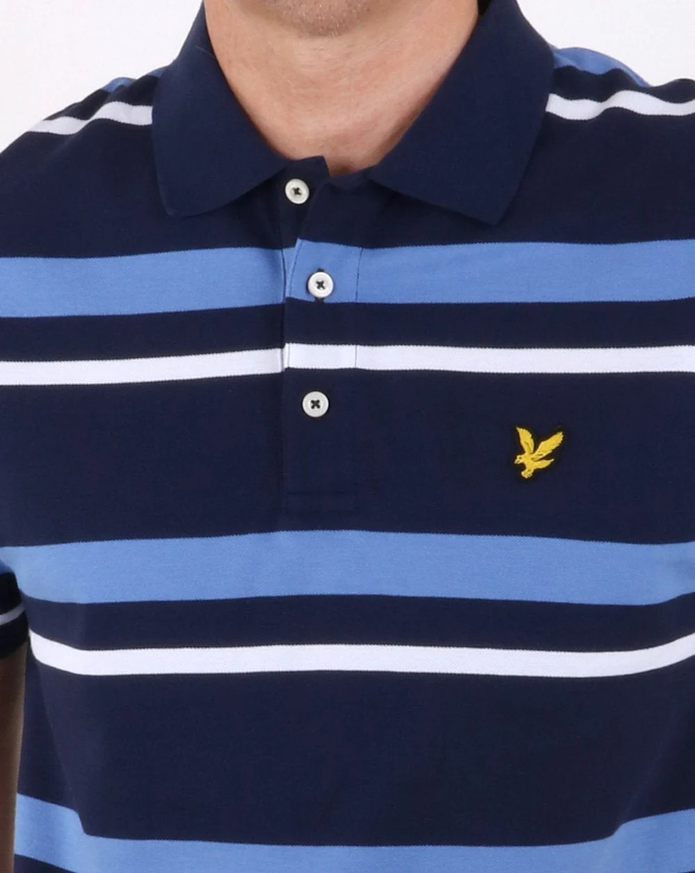 Lyle And Scott Stripe Polo Shirt Navy/Sky Blue - Image 3