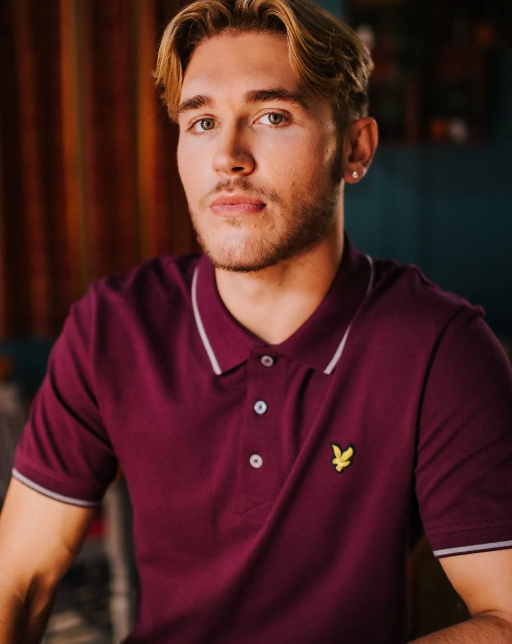 Lyle And Scott Tipped Polo Shirt Burgundy/ Mid Grey Marl - Image 2