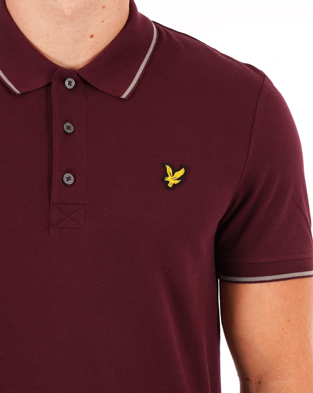 Lyle And Scott Tipped Polo Shirt Burgundy/ Mid Grey Marl - Image 4