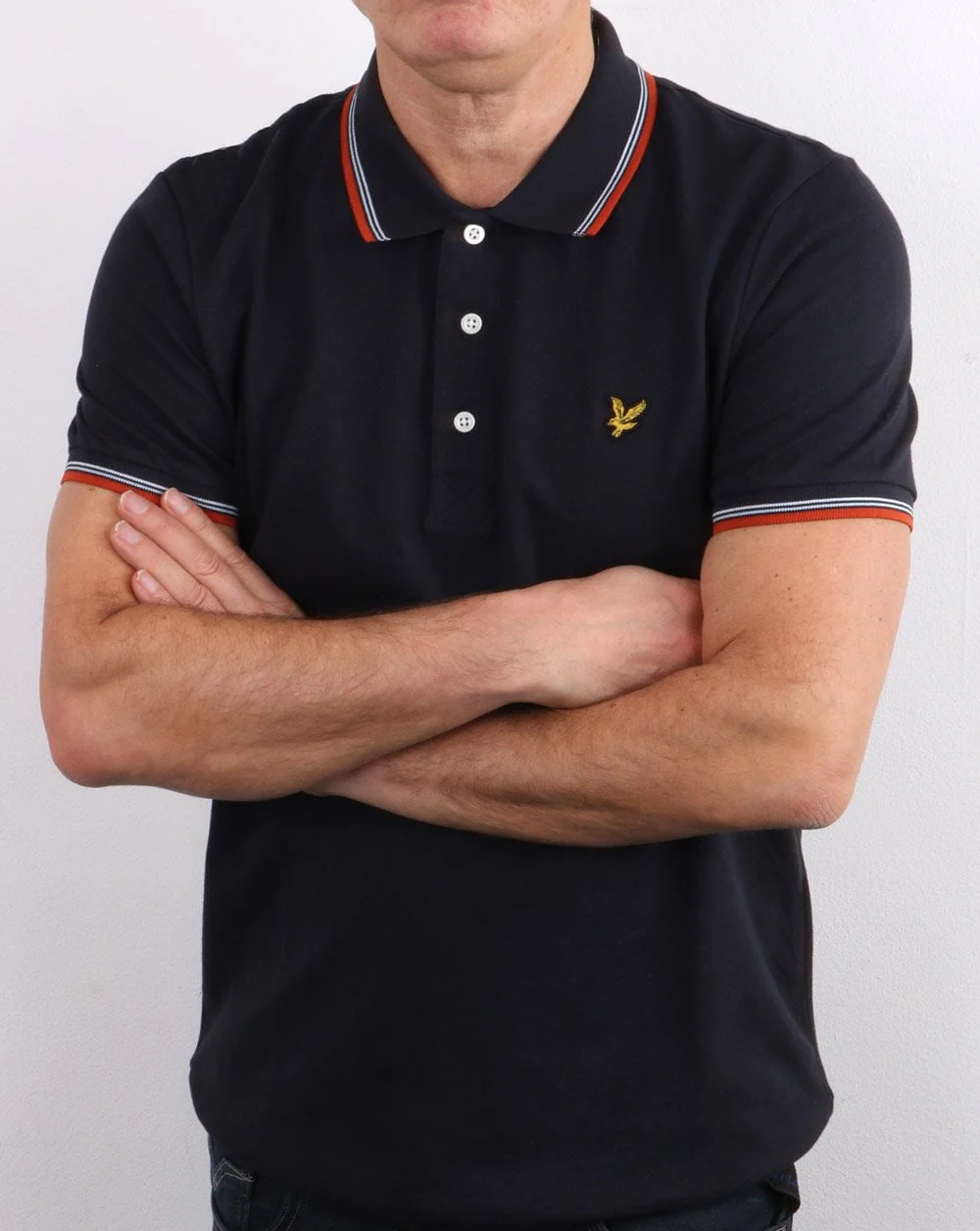 Lyle And Scott Tipped Polo Shirt Dark Navy/Orange - Image 2
