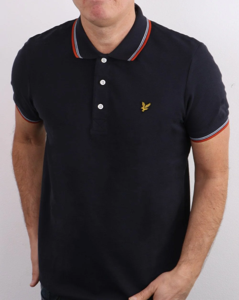 Lyle And Scott Tipped Polo Shirt Dark Navy/Orange - Image 3