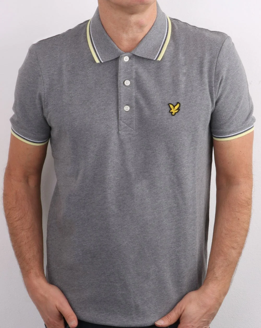 Lyle And Scott Tipped Polo Shirt Mid Grey Marl/lemon - Image 2