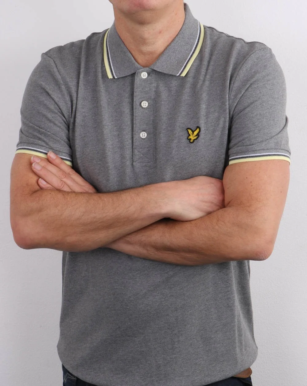 Lyle And Scott Tipped Polo Shirt Mid Grey Marl/lemon - Image 4