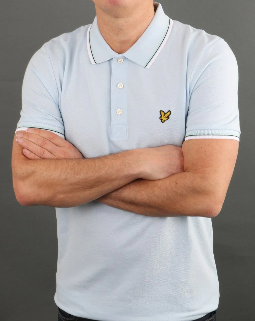 Lyle And Scott Tipped Polo Shirt Sky Blue/white - Image 2