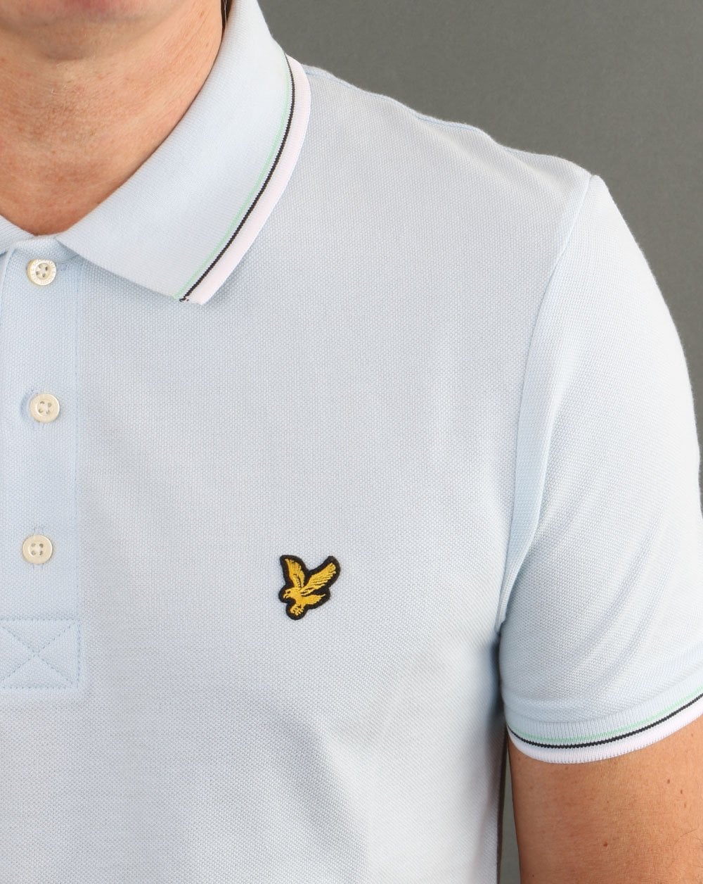 Lyle And Scott Tipped Polo Shirt Sky Blue/white - Image 4