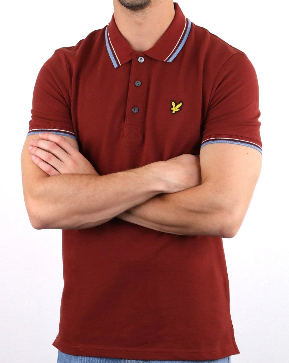 Lyle And Scott Tipped Slim Fit Polo Shirt Claret/Sky Blue - Image 3