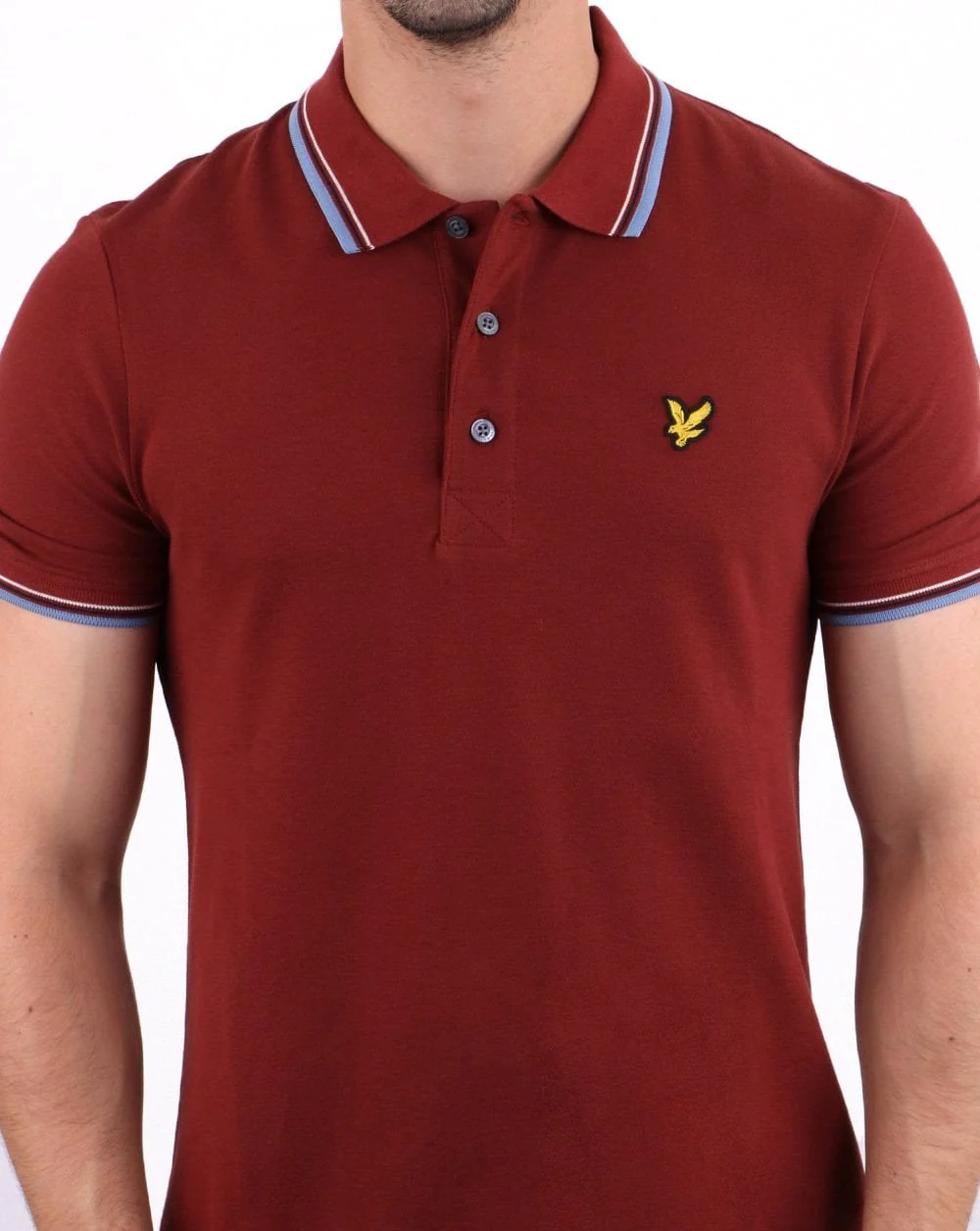 Lyle And Scott Tipped Slim Fit Polo Shirt Claret/Sky Blue - Image 4
