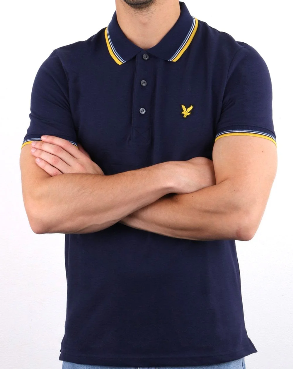 Lyle And Scott Tipped Slim Fit Polo Shirt Navy/Mustard - Image 2