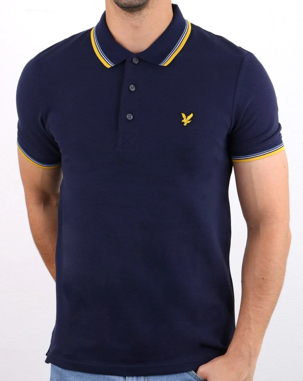 Lyle And Scott Tipped Slim Fit Polo Shirt Navy/Mustard - Image 3
