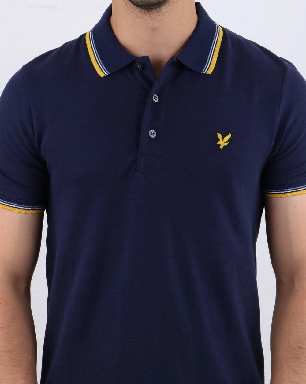 Lyle And Scott Tipped Slim Fit Polo Shirt Navy/Mustard - Image 4