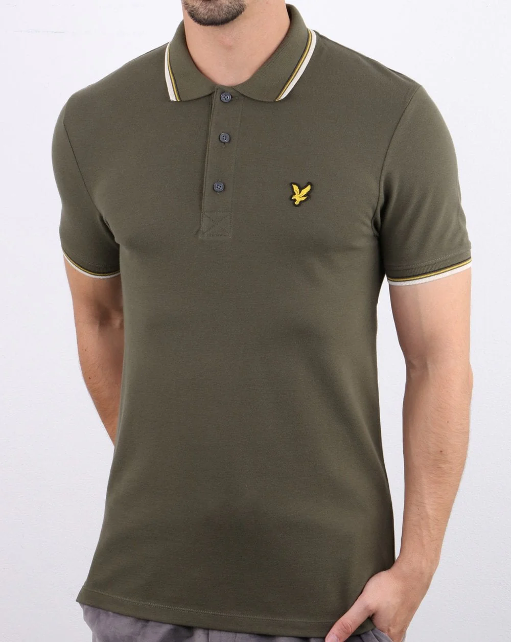 Lyle And Scott Tipped Slim Fit Polo Shirt Olive/white - Image 2