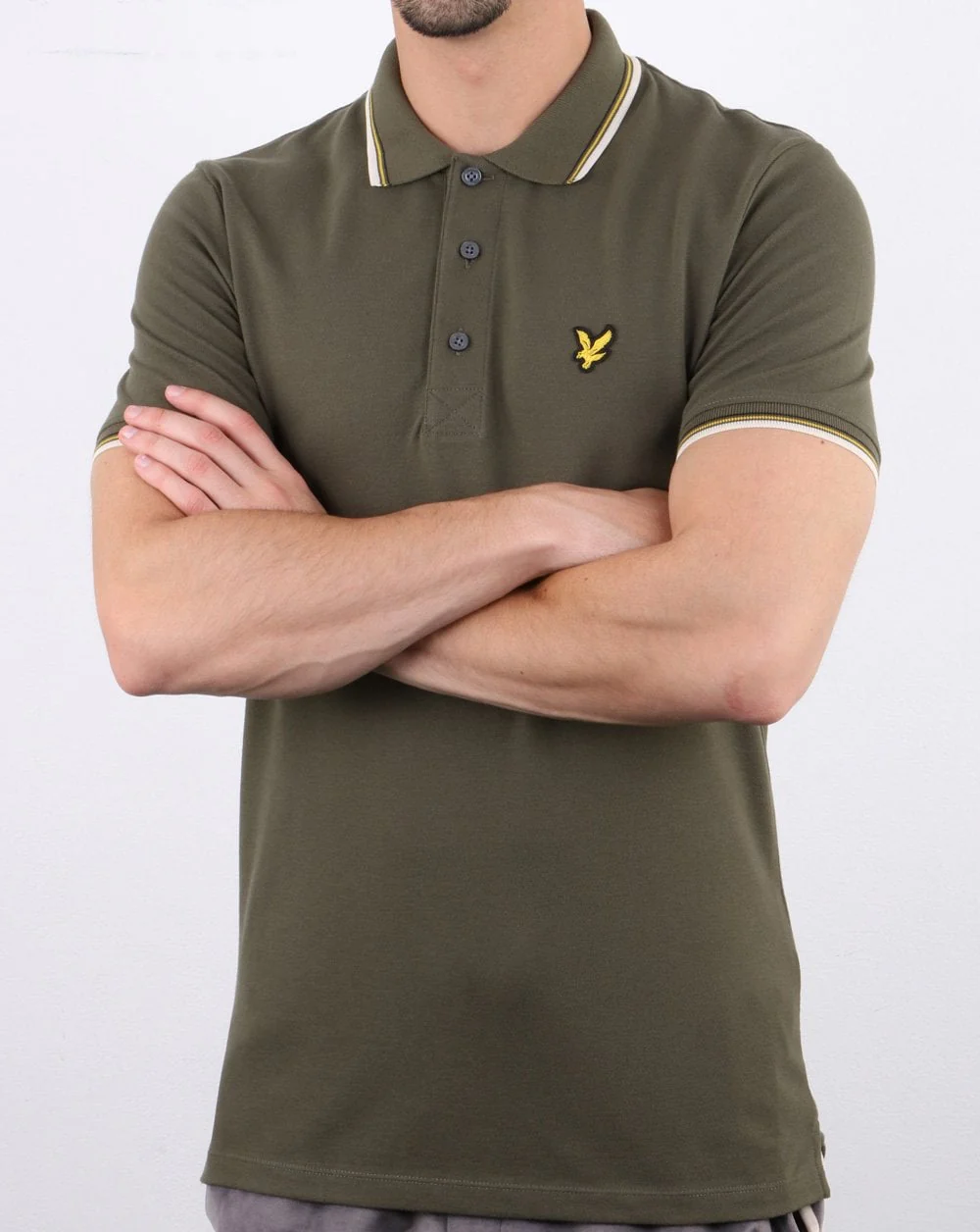 Lyle And Scott Tipped Slim Fit Polo Shirt Olive/white - Image 3