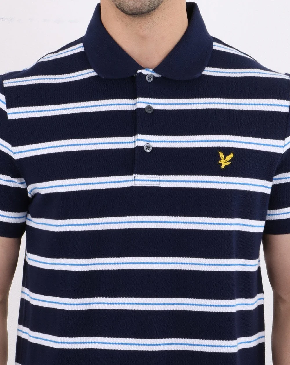 Lyle And Scott Wide Double Stripe Polo Navy - Image 2