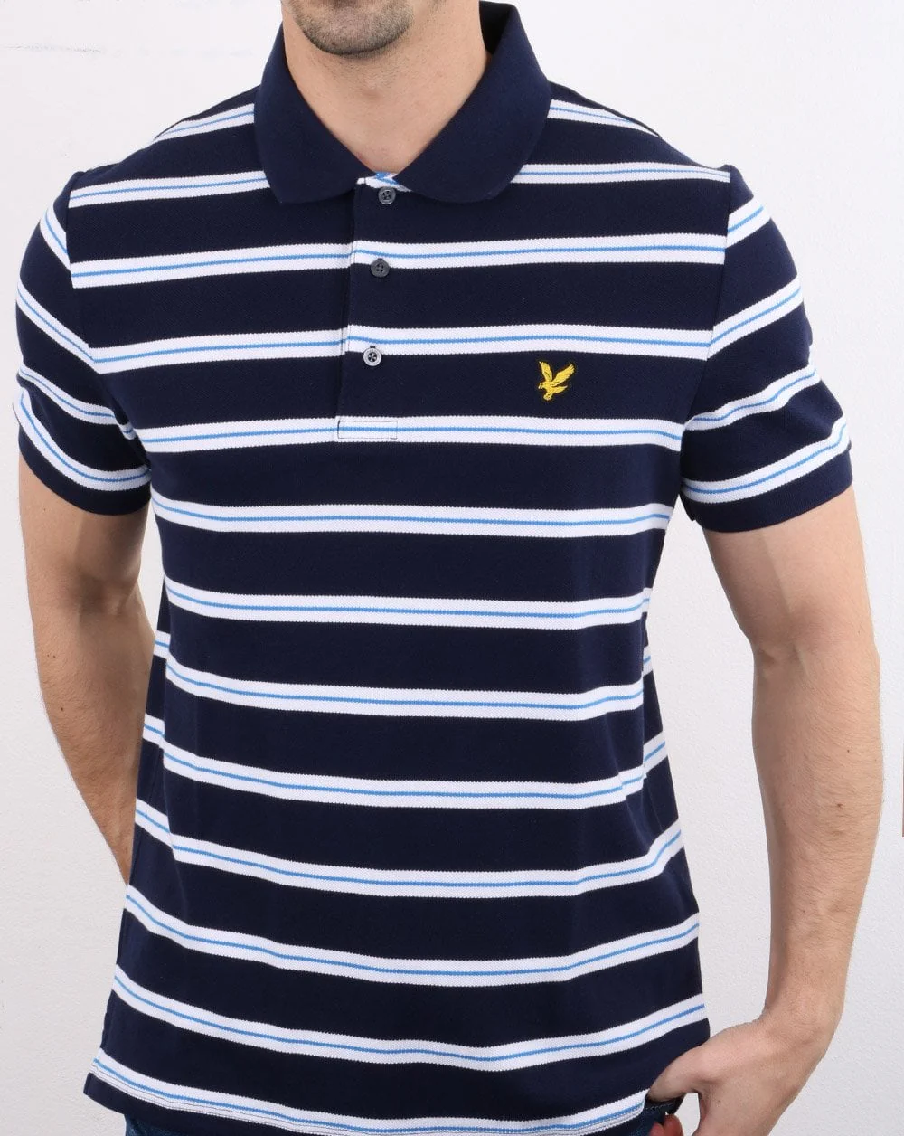 Lyle And Scott Wide Double Stripe Polo Navy - Image 3