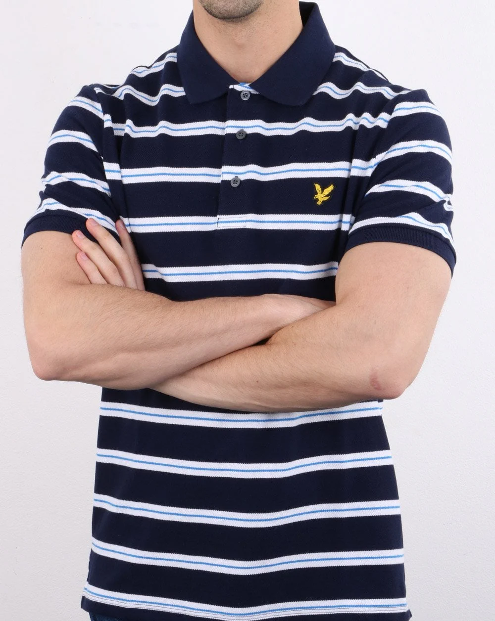 Lyle And Scott Wide Double Stripe Polo Navy - Image 4
