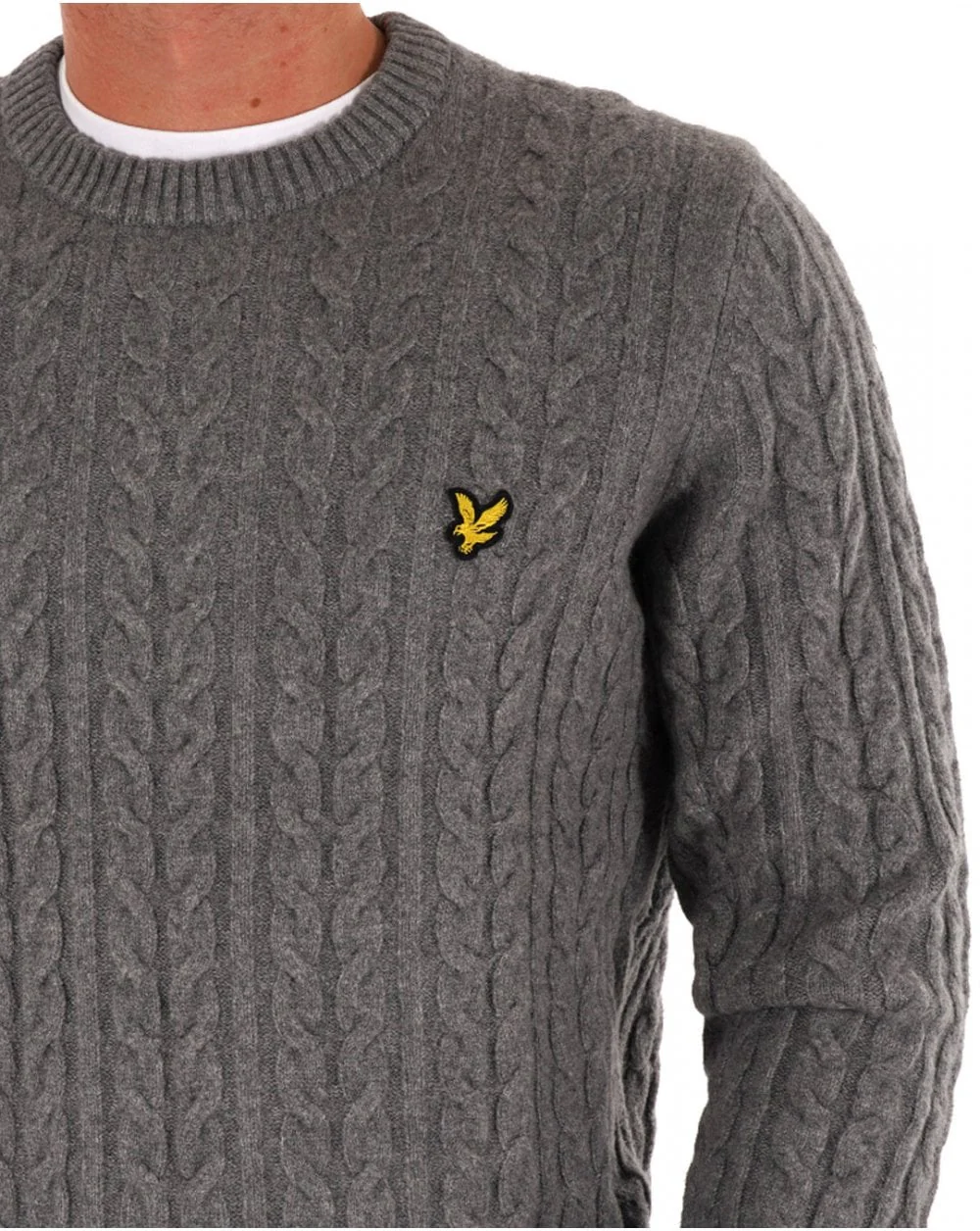 Lyle & Scott Cable Crew Knit Mid Grey Marl - Image 2