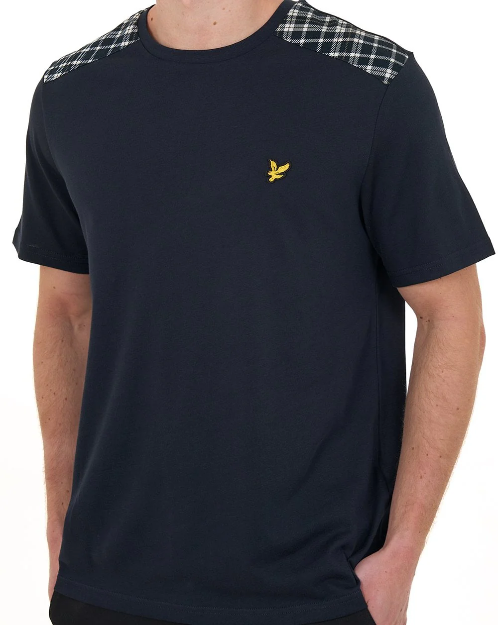 Lyle & Scott Check Panelled T Shirt Dark Navy - Image 2