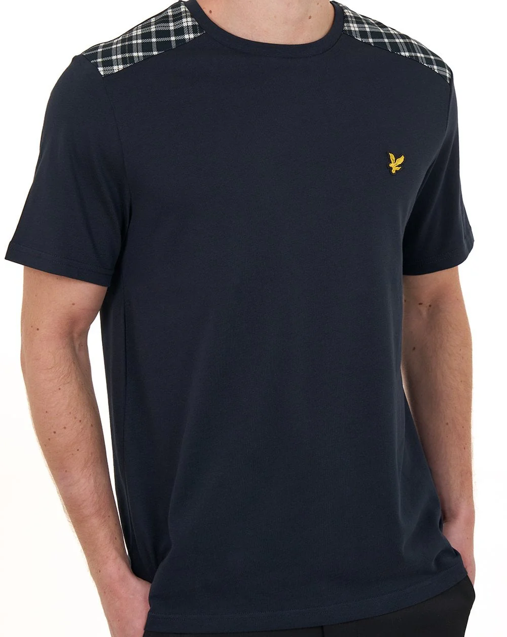 Lyle & Scott Check Panelled T Shirt Dark Navy - Image 3