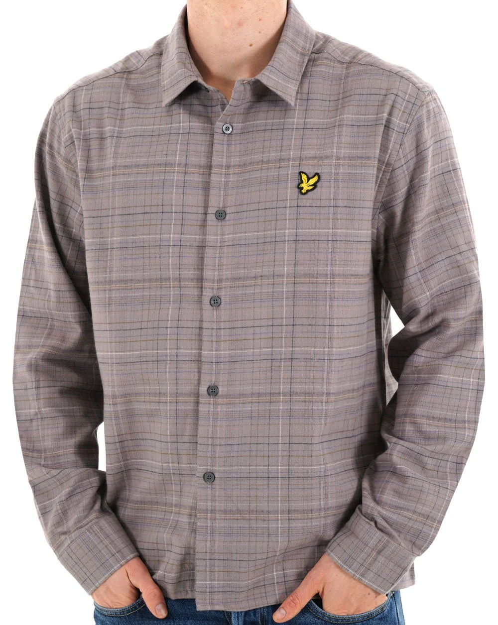 Lyle & Scott Checked Flannel Shirt Gull Grey - Image 3