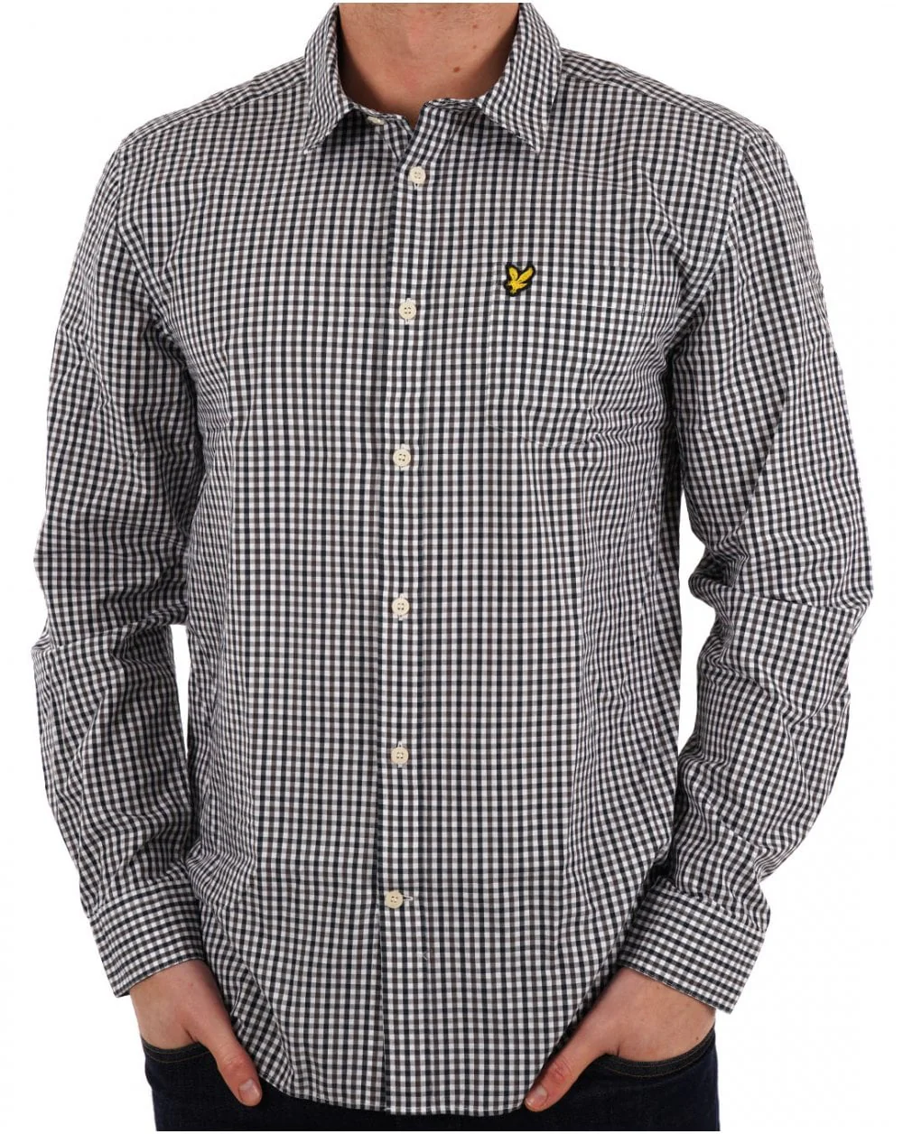 Lyle & Scott Checked Gingham Shirt White/Dark Navy - Image 3