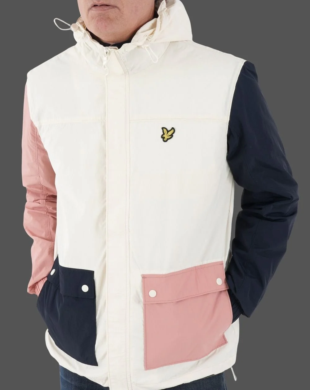 Lyle & Scott Colour Block Hooded Jacket Off White - Image 2