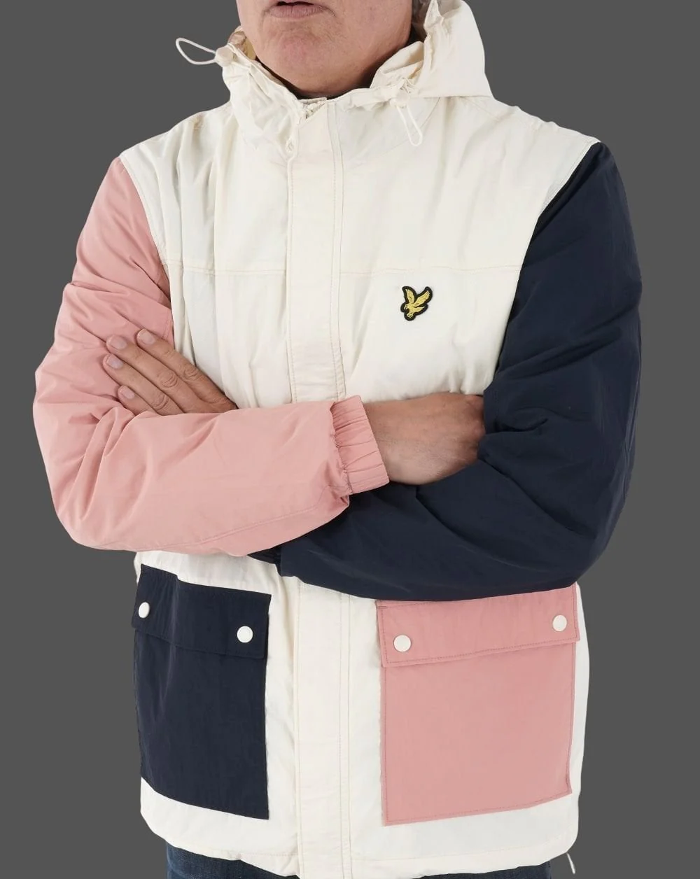 Lyle & Scott Colour Block Hooded Jacket Off White - Image 3