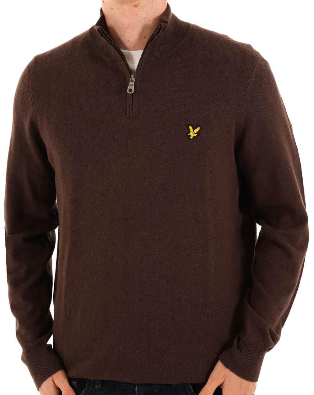 Lyle & Scott Cotton Merino 1/4 Zip Jumper Espresso - Image 3