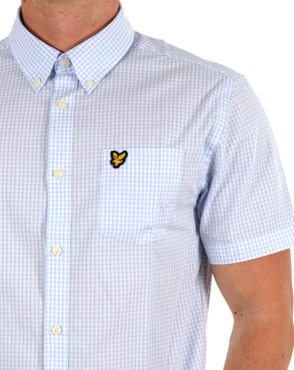 Lyle & Scott Gingham SS Slim Shirt Light Blue/White - Image 2