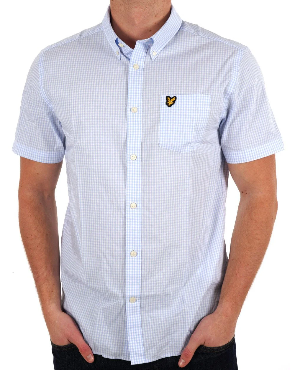 Lyle & Scott Gingham SS Slim Shirt Light Blue/White - Image 3
