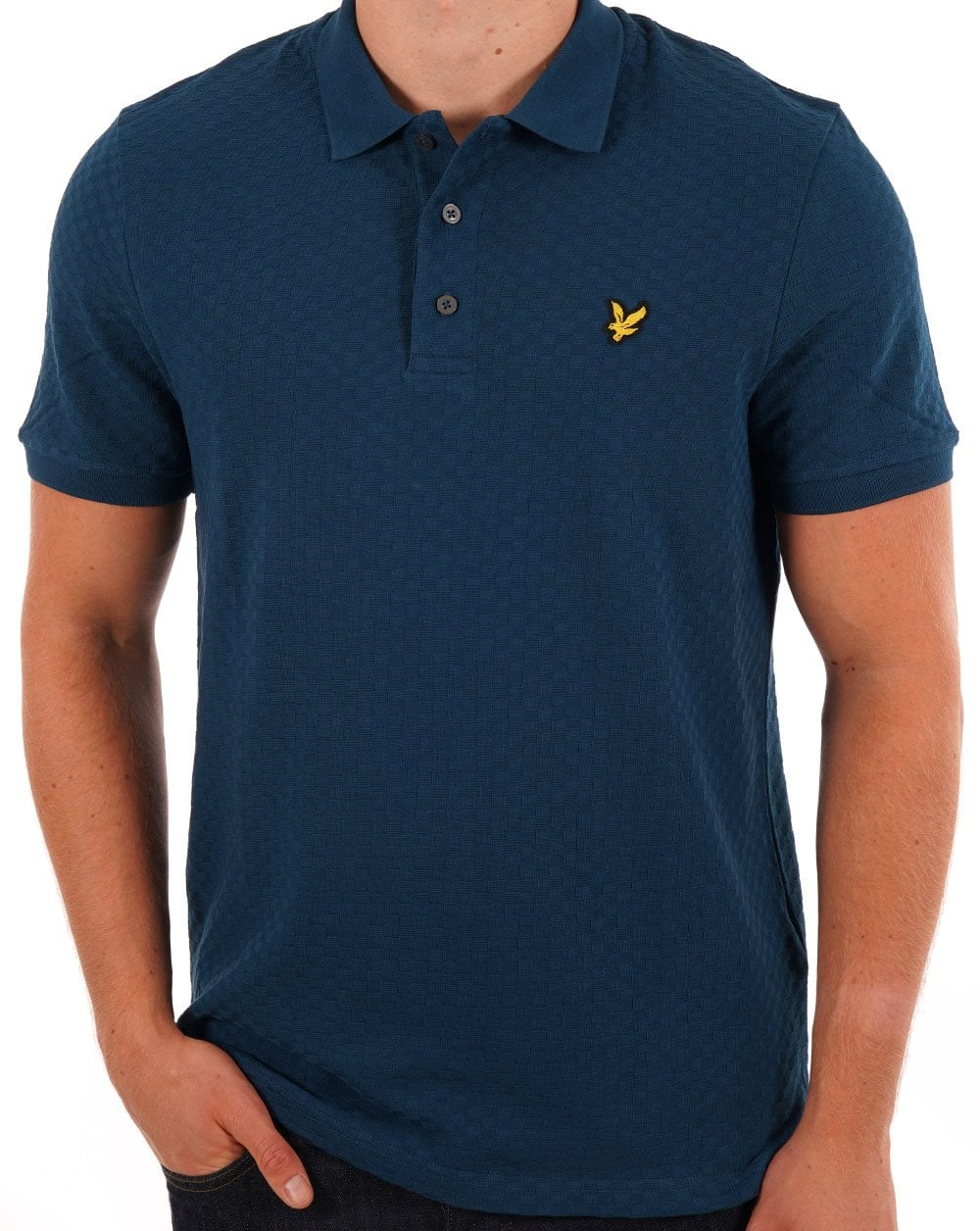 Lyle & Scott Grid Texture Polo Shirt Apres Navy - Image 3