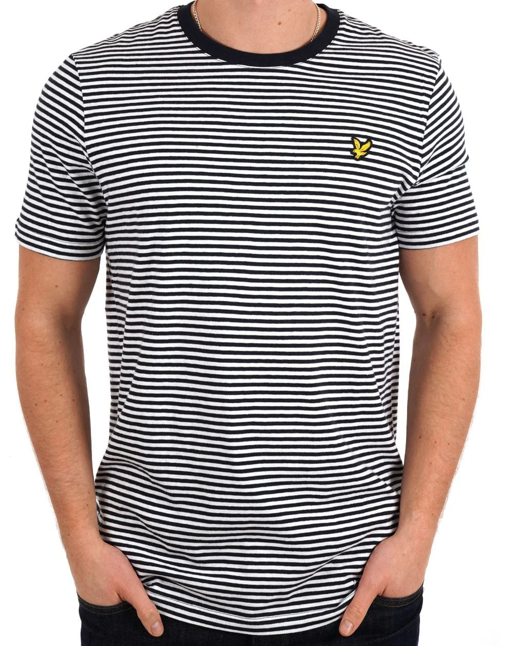 Lyle & Scott Linen Blend Breton Stripe T Shirt Dark Navy/White