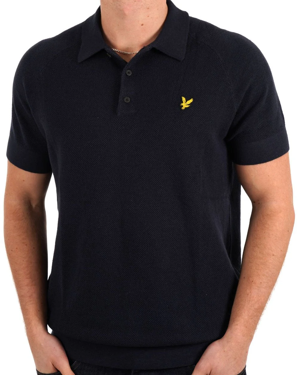Lyle & Scott Linen Blend Knitted Polo Dark Navy - Image 3