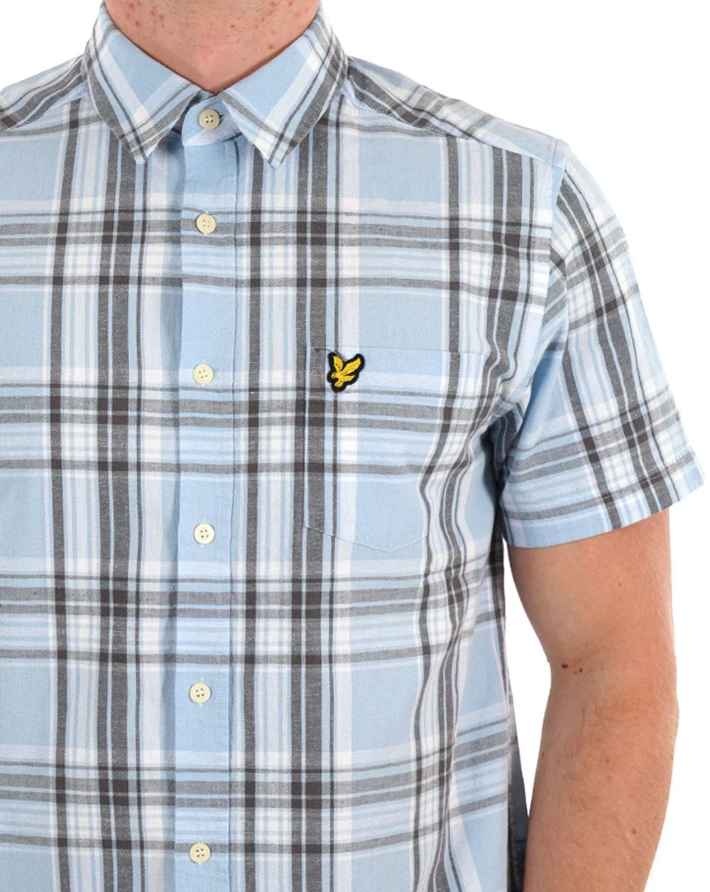 Lyle & Scott Linen Check Short Sleeve Shirt Light Blue - Image 2