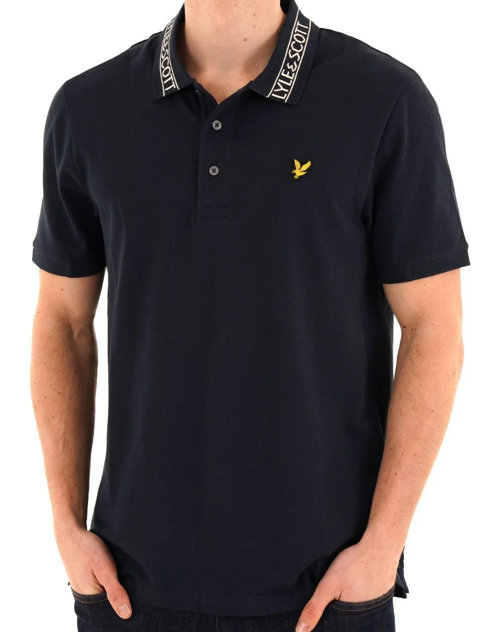Lyle & Scott Logo Ribbed Polo Shirt Navy - Image 3