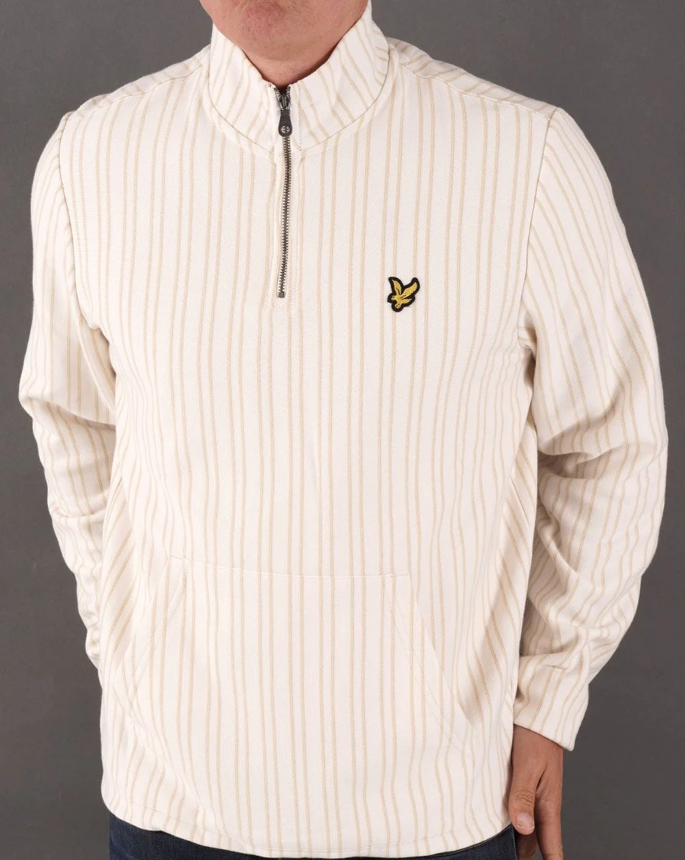 Lyle & Scott Pinstripe 1/4 Zip Sweat Off White - Image 2