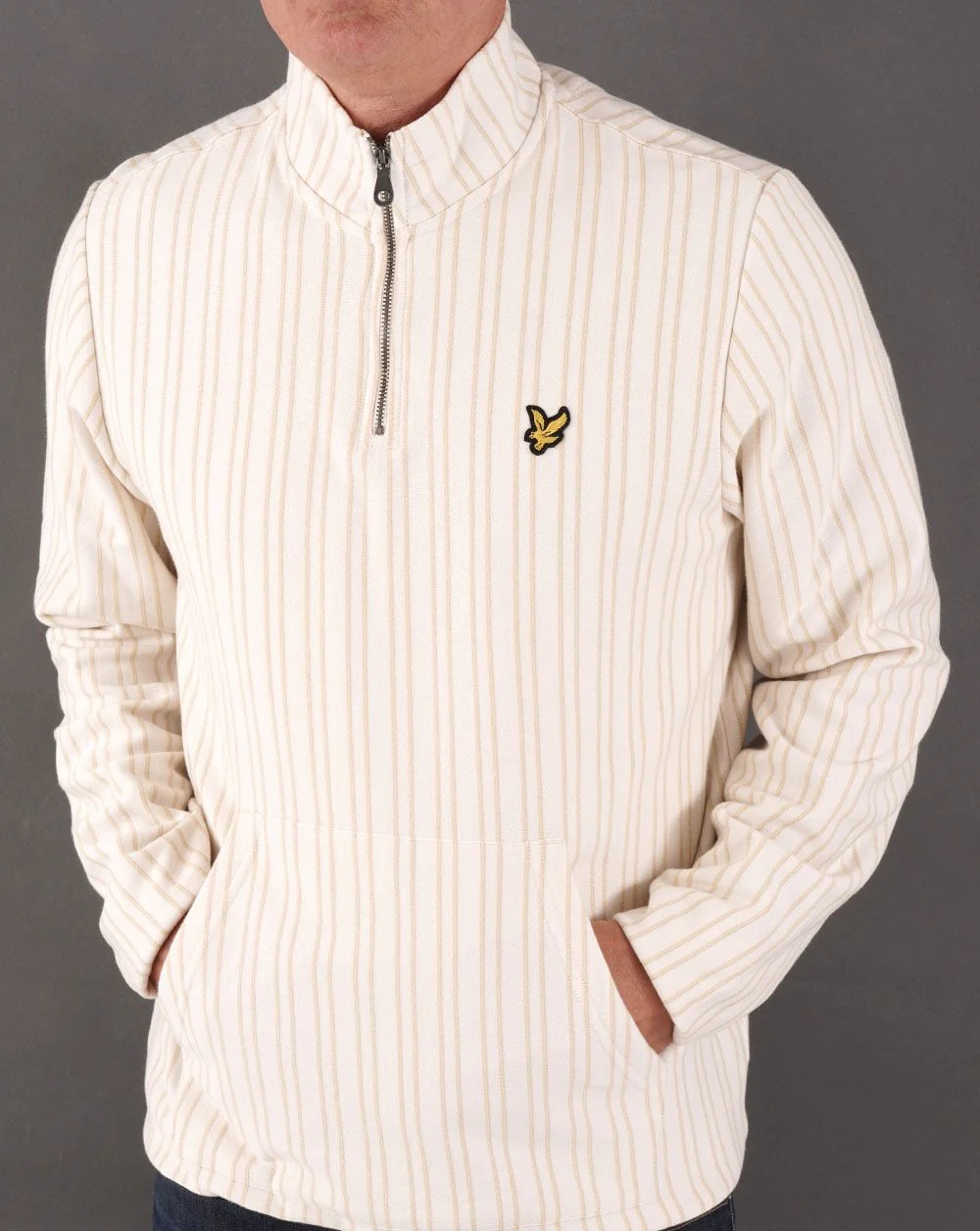 Lyle & Scott Pinstripe 1/4 Zip Sweat Off White - Image 3