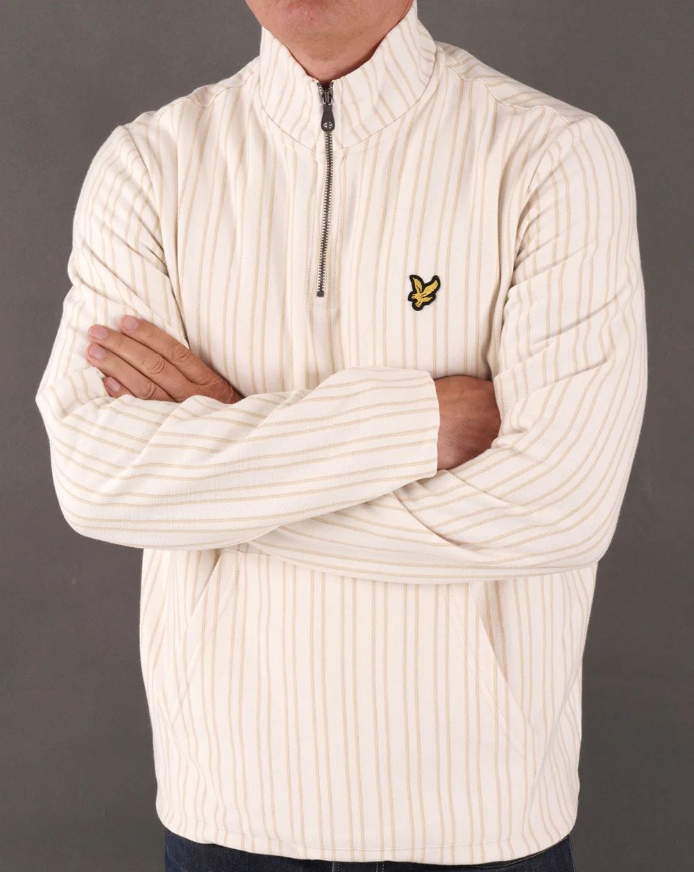 Lyle & Scott Pinstripe 1/4 Zip Sweat Off White - Image 4