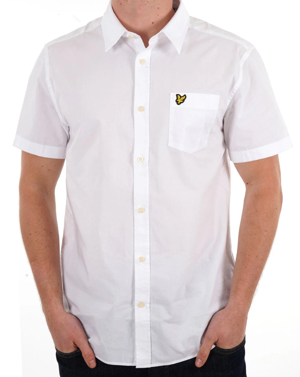 Lyle & Scott Plain Poplin Short Sleeve Shirt White - Image 3