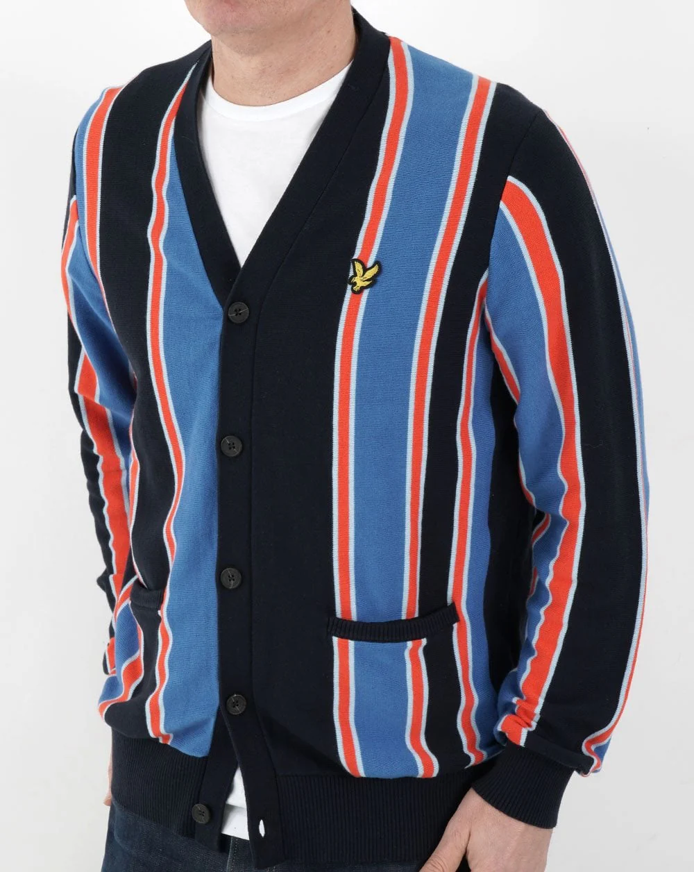 Lyle & Scott Stripe Cardigan Red/Blue - Image 3