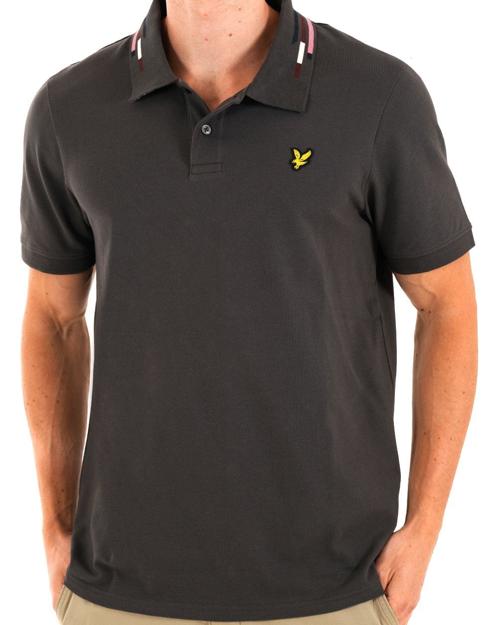 Lyle & Scott Striped Tipped Polo Shirt Gunmetal - Image 3