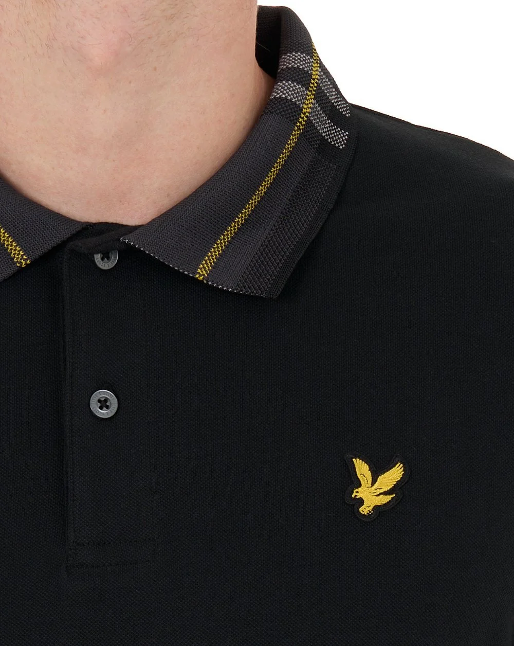Lyle & Scott Tartan Collar Polo Shirt Jet Black - Image 4