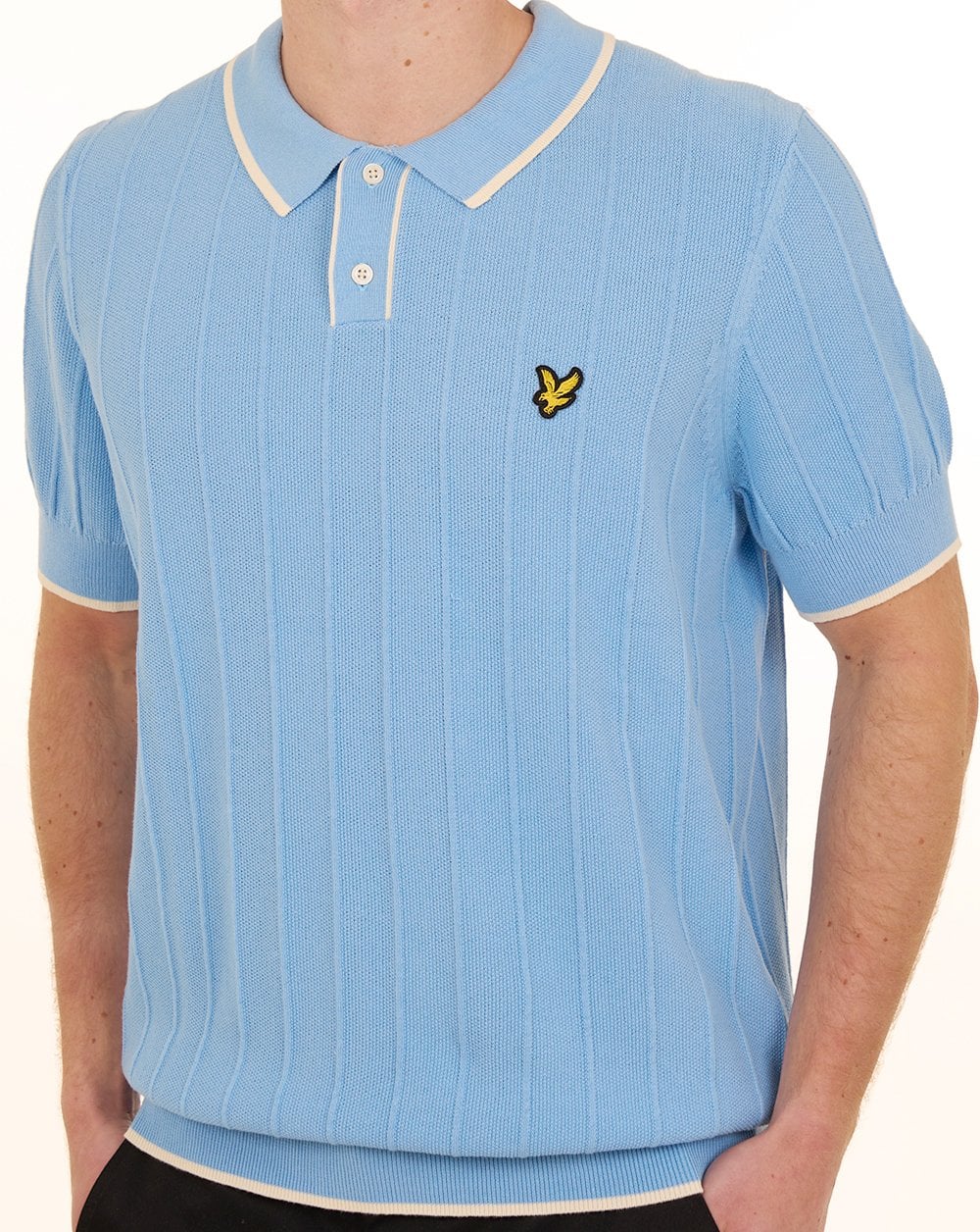 Lyle & Scott Tipped Pique Knitted Polo Chalk Blue - Image 2