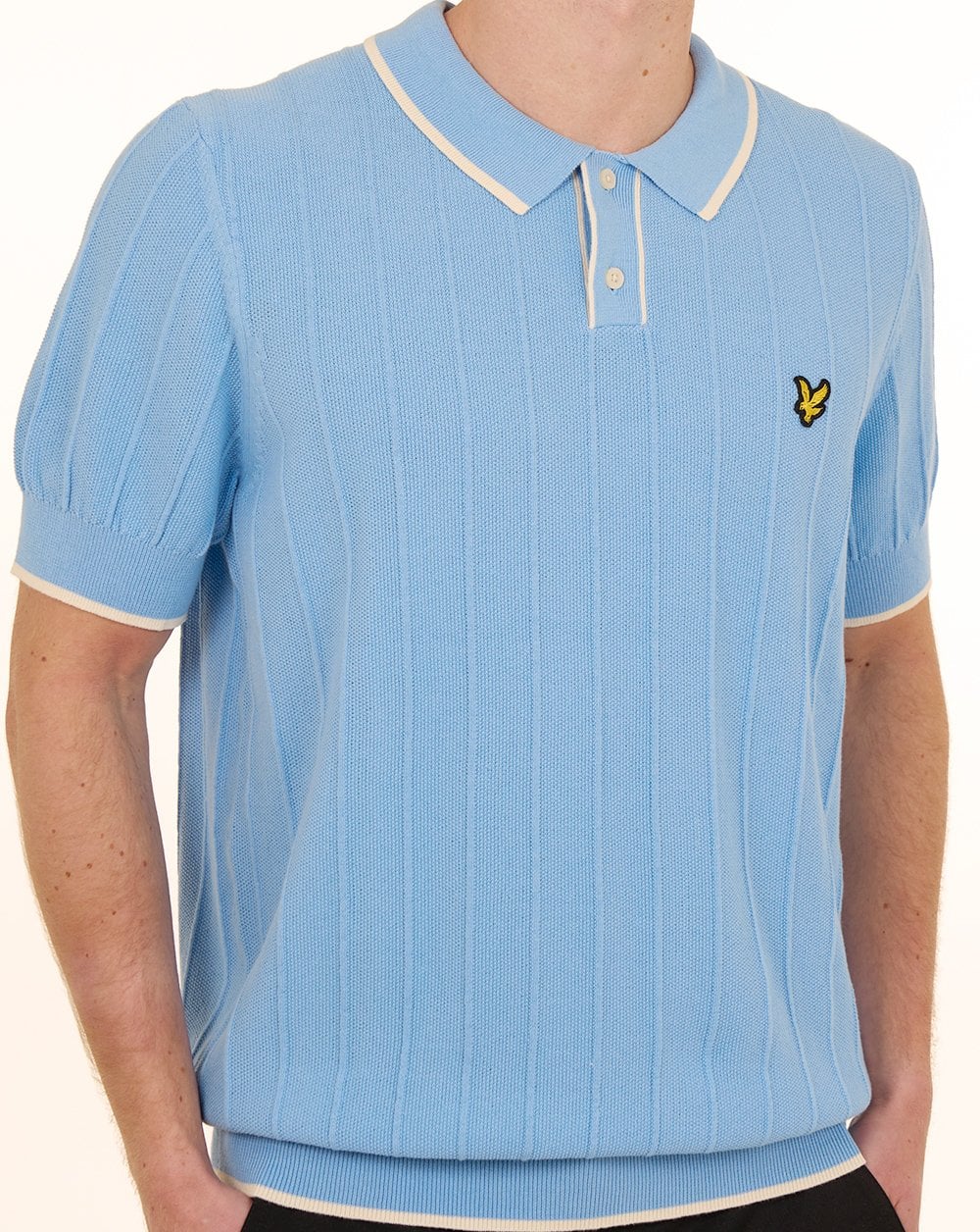 Lyle & Scott Tipped Pique Knitted Polo Chalk Blue - Image 3