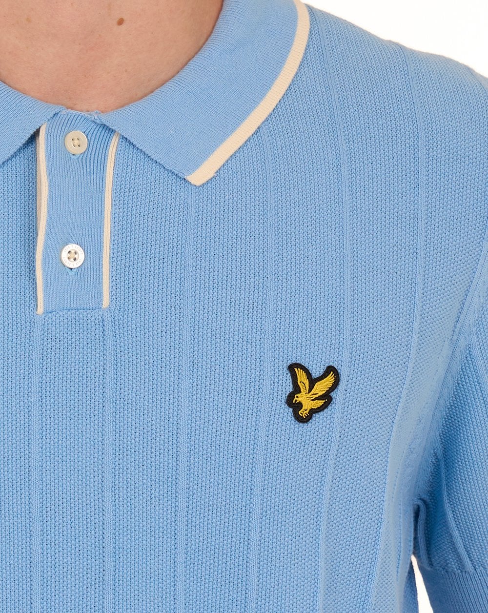 Lyle & Scott Tipped Pique Knitted Polo Chalk Blue - Image 4