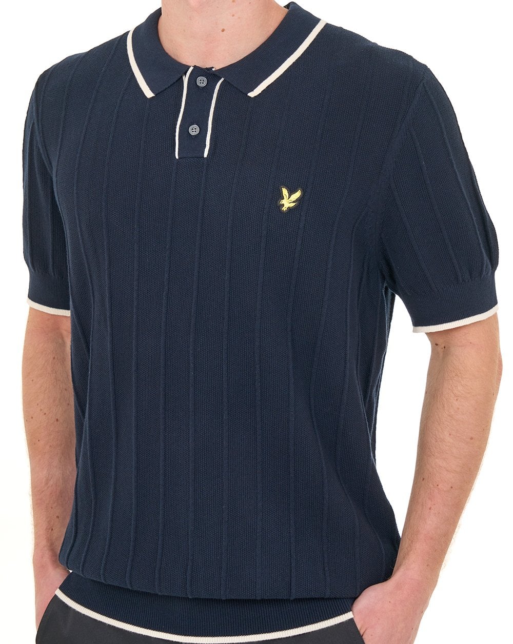 Lyle & Scott Tipped Pique Knitted Polo Dark Navy - Image 2