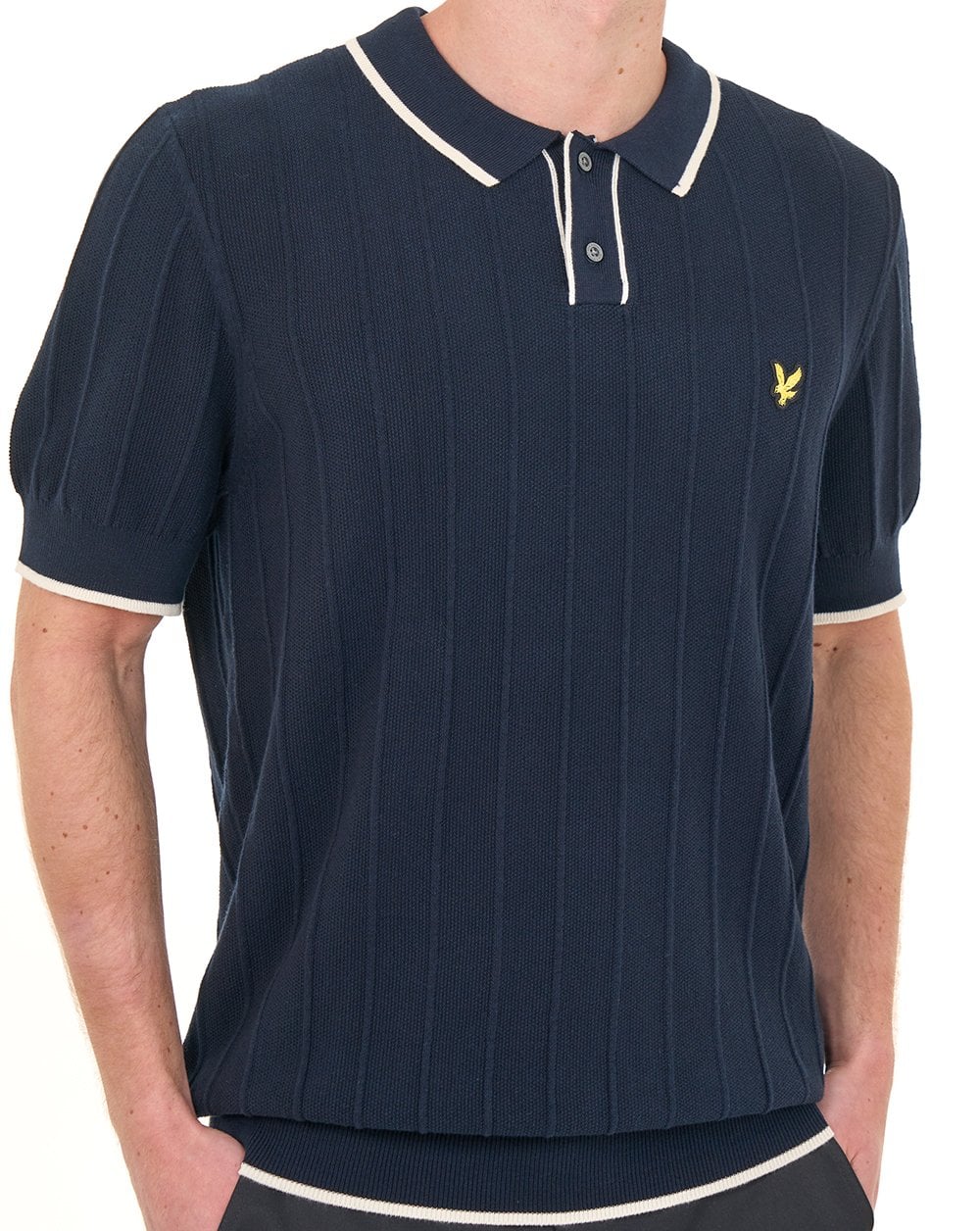 Lyle & Scott Tipped Pique Knitted Polo Dark Navy - Image 3