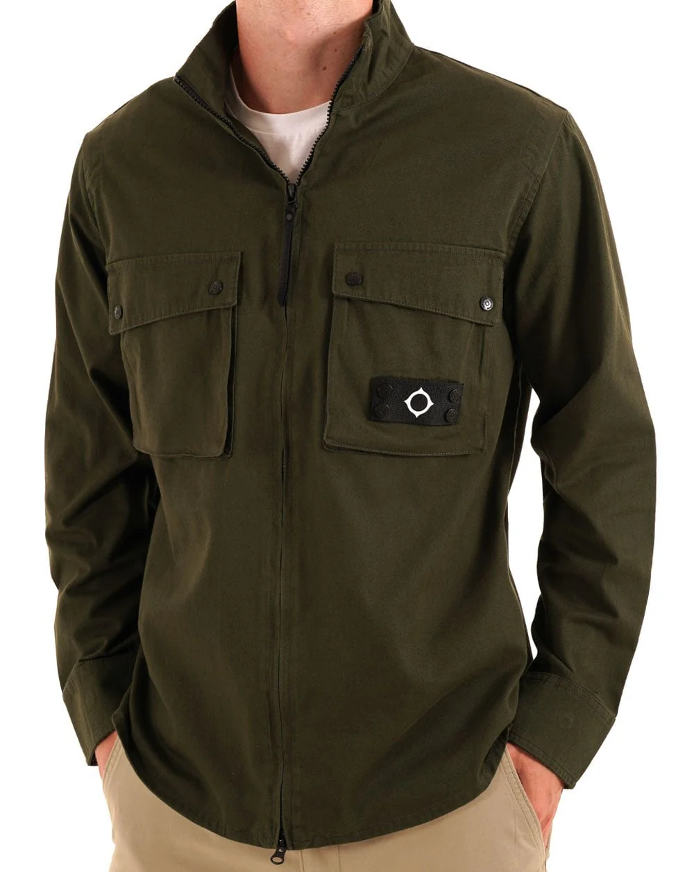 MA.STRUM Aerial Funnel Neck Overshirt Dark Green - Image 2